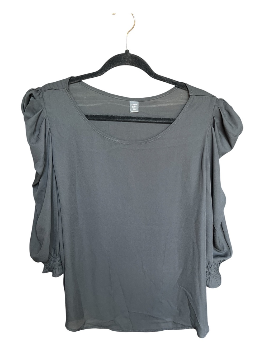 SHEIN Sheer Black Puff Sleeve Blouse